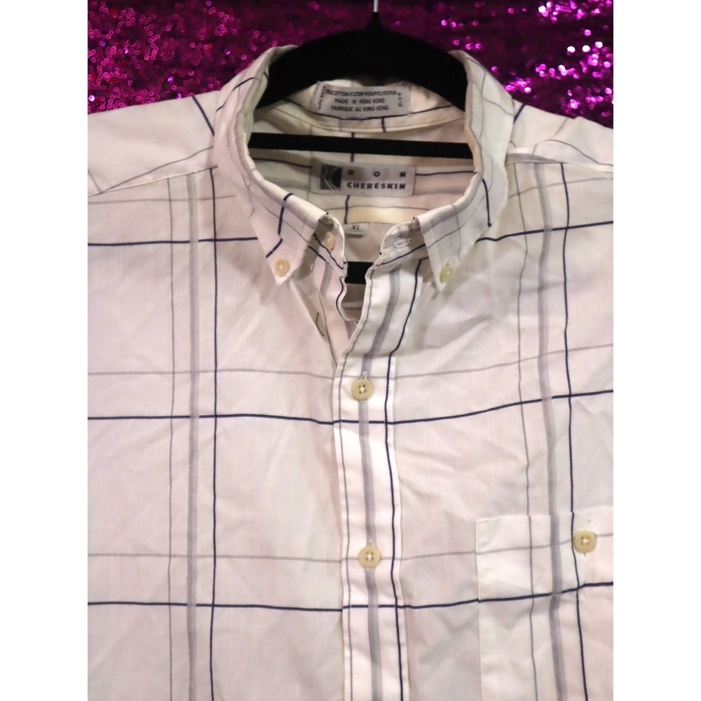 White Button Down Shirt XL Ron Chereskin Mens Grid Pattern Long Sleeve